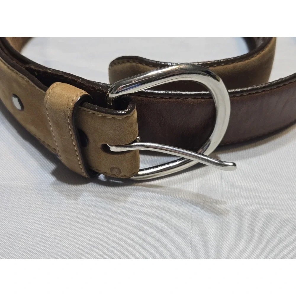 Vtg Silver Creek Classics 2 Toned Brown Soft Leather Belt Mens 34